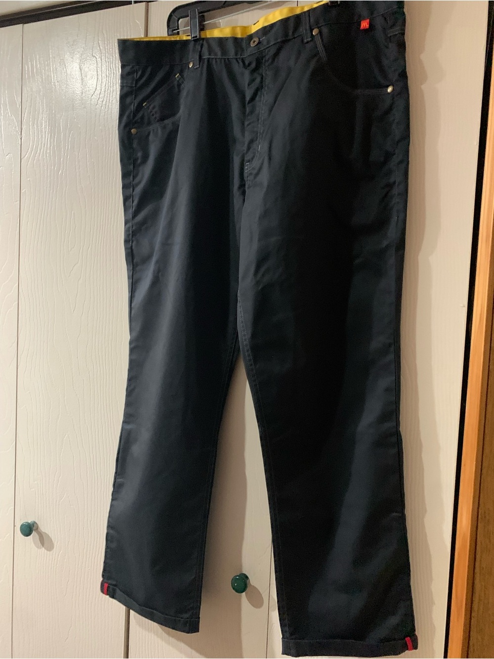 McDonald's Black Pants with Tan Leather Logo Patch